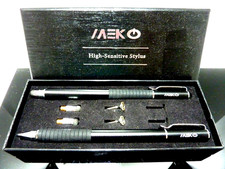 2 MEKO High-Sensitive Stylus 2-in-1 Disc Stylus Silver Pen w/ Replacement Tips