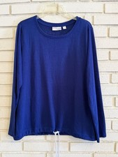Belle by Kim Gravel Breezy Knit Boatneck Rope Drawstring Top Blue Size XL