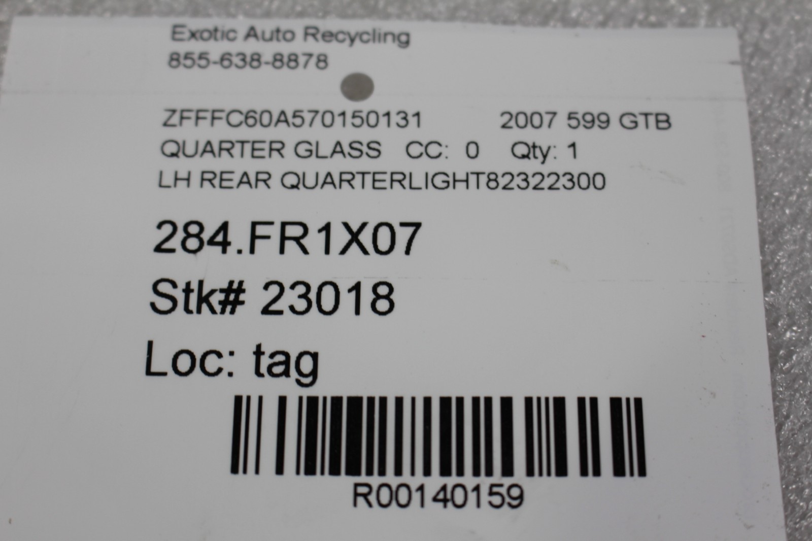 Ferrari 599 GTB, LH, Left, Quarter Glass, Used, P/N 82322300