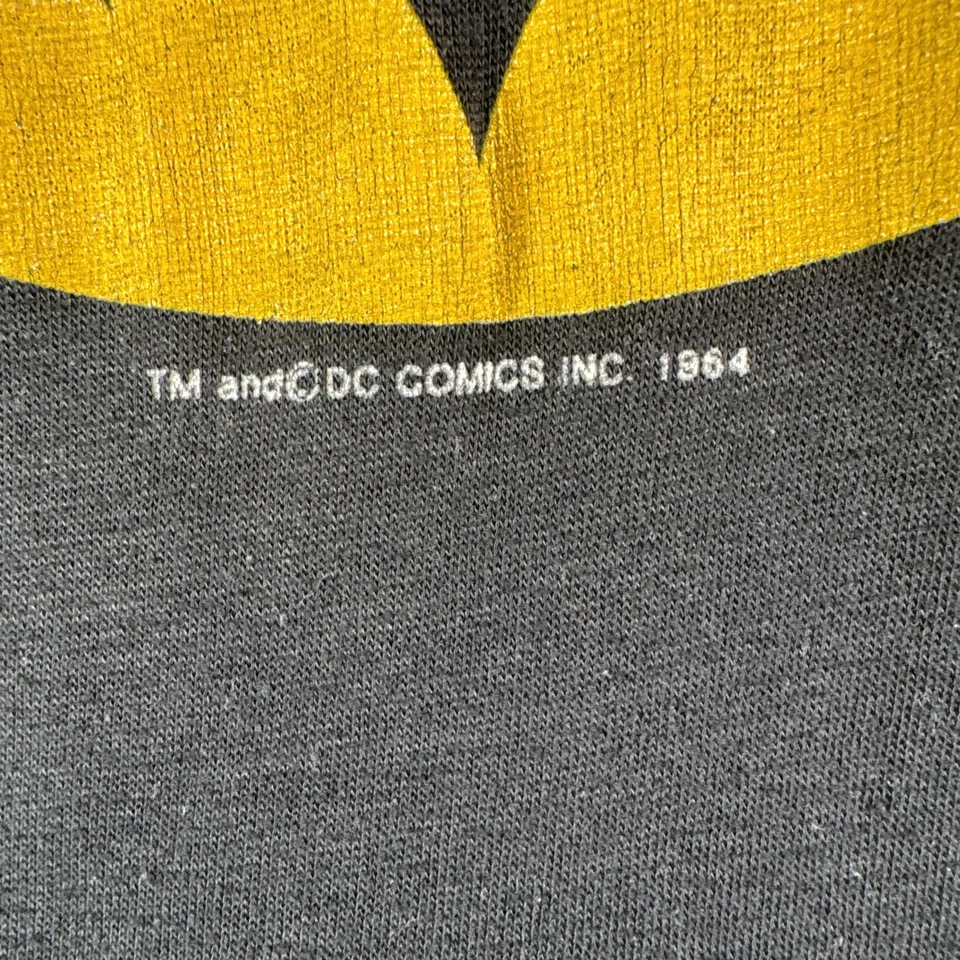 Vtg 1964 Batman TM DC Comics Youth Shirt Sz 10 Black Long Sleeve Single Stitch - Image 4 of 4