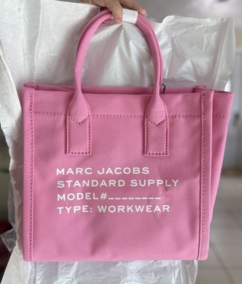 Marc Jacobs Pink Tote Bag Printed Logo Double Handles Detachable Strap