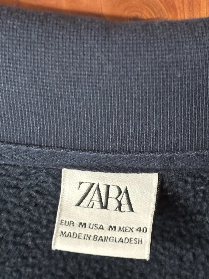 Zara Men’s Basic Quarter Zip Sweatshirt Size M Navy Blue Long Sleeve Pullover - Image 2 of 4
