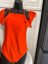 Old Navy Women's Cold Shoulder Ruffle Open Back One-Piece Swimsuit Orange Medium