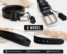 Image of Men's Black Brown Genuine Italian Leather & PU Belt Dress Casual Adjustable L XL