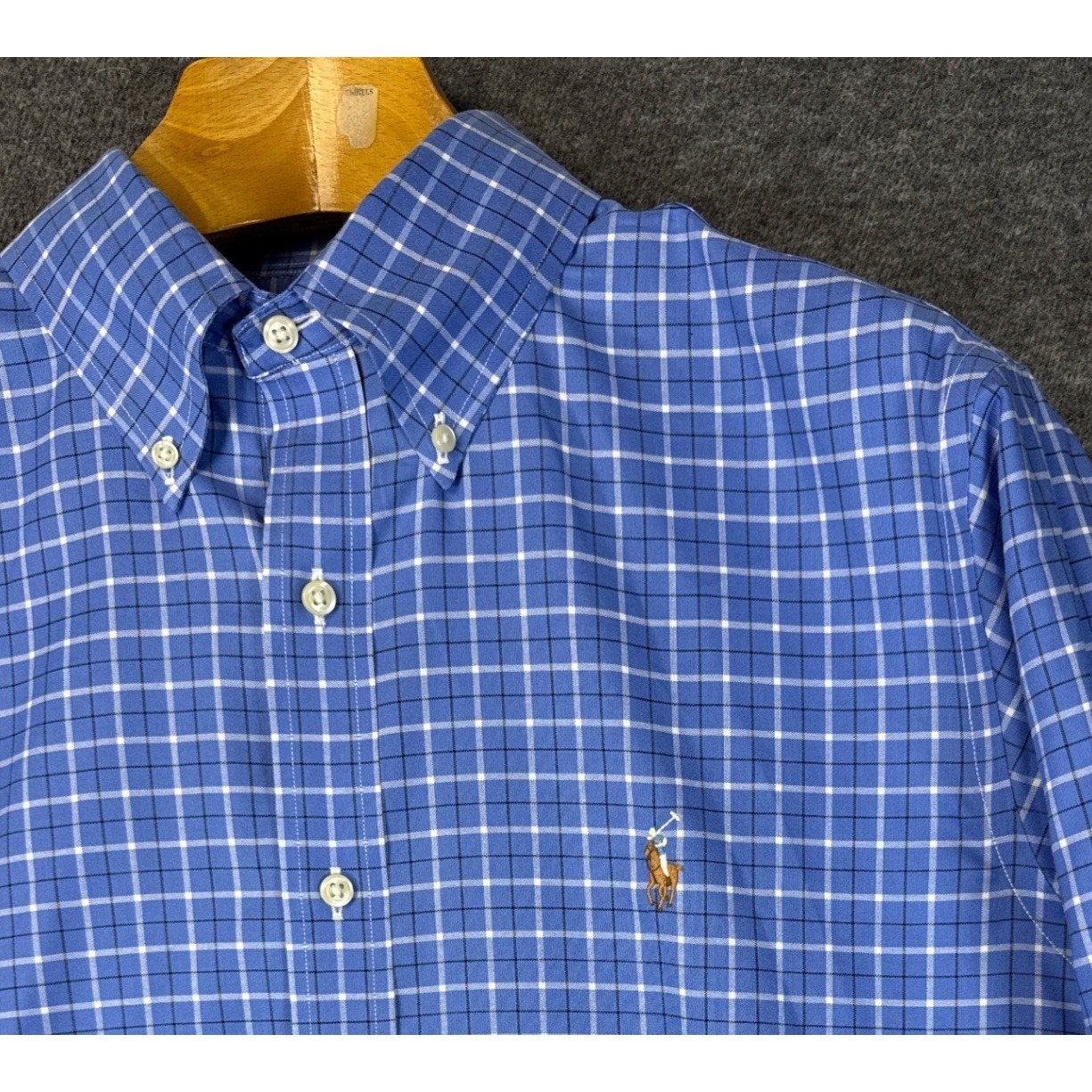 Ralph Lauren Classic Fit Button Down Shirt Blue Plaid Men Size L Easy Care Yacht image 3