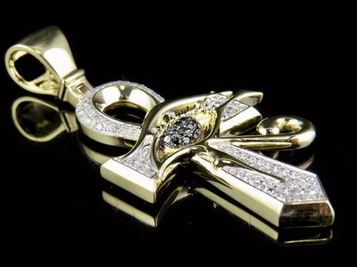 1.3Ct Lab Created Diamond Eye Of Horus Ankh Cross Pendant 14K Yellow Gold Over
