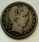 1908 Barber Quarter Silver Coin Better Grade Strong Detail US Coin