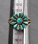 Vintage Petit Point Ring TURQUOISE Zuni Coin / Sterling Silver Native American.