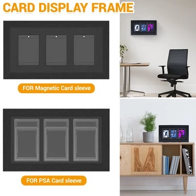 Black Card Frame Wall Mount Trading Card Display Case for 3 PSA Graded Cards