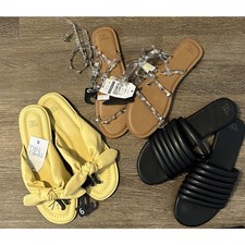 Time and Tru Sandals 3 Pairs Bow Flip-Flop/ Gladiator Studded/ Black Sz. 9 NEW