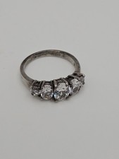 Vintage Sterling Silver Clear CZ 5 Stone Band Ring Size 7
