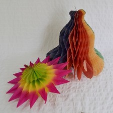 Vintage Weihnachtsdeko Waben ausklappbare Papierglocke und Stern bunt