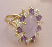 BARGAIN 14 Carat Gold Lavender Jade Cabochon With Amethyst Halo Dress Ring