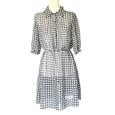 Kardashian Kollection Black White Houndstooth Sheer Blouse Dress Medium