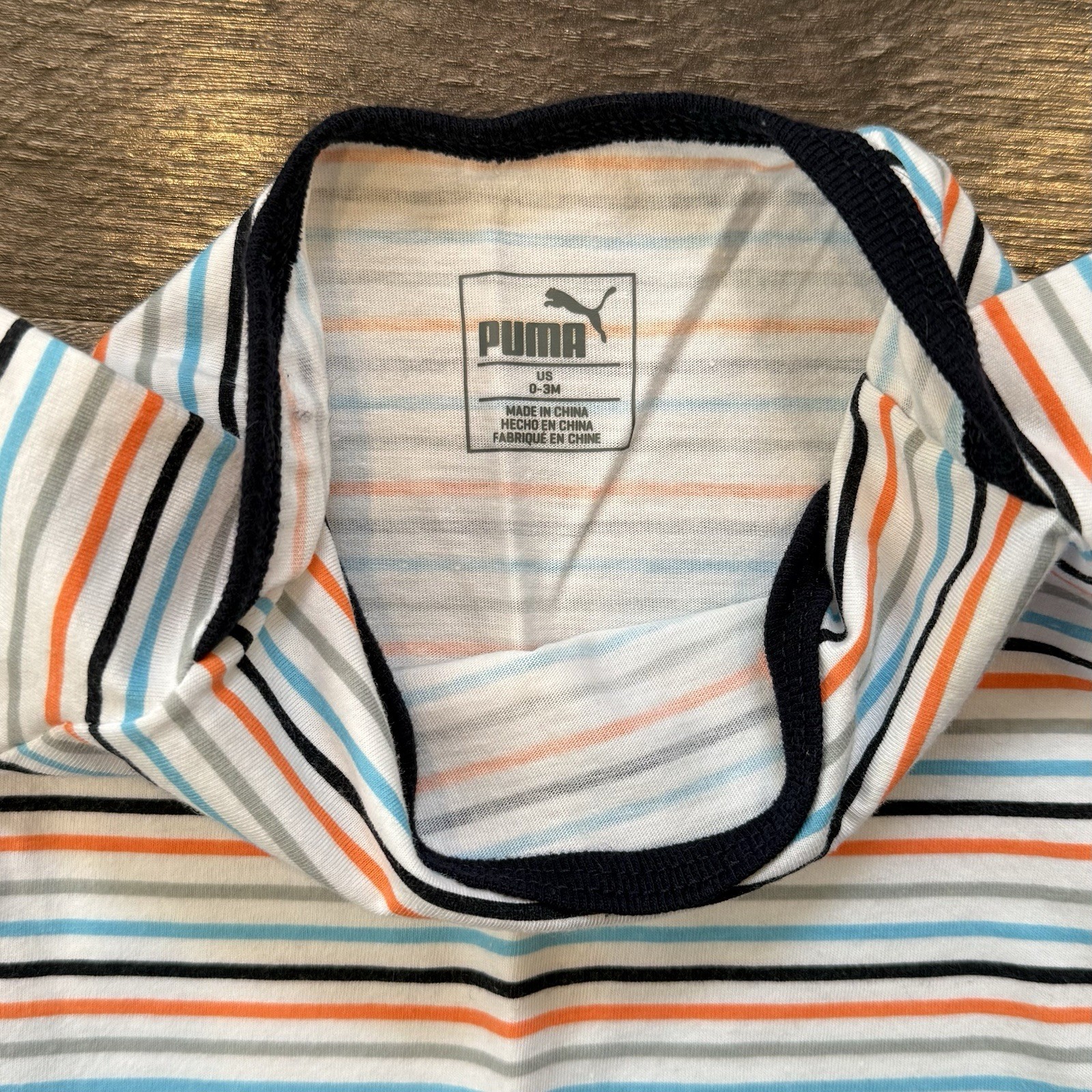 Puma Baby Boy Striped Orange and Blue Short Sleeve Bodysuit Size 0-3 Months thumbnail 2