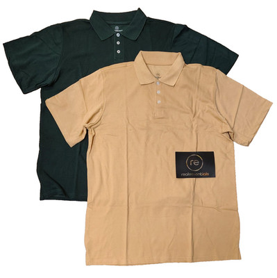 Real Essentials 2 Pack Men's Cotton Pique Short Sleeve Polo Shirts -XL Tan Green