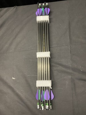 Accmos Carbon Arrows - 600 Spine, 23.75'' Length, Purple/Green Vanes (Set of 12)
