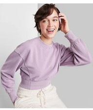 Women's Cropped Crewneck Pullover Sweatshirt - Wild Fable Berry Pink NWOT XXS