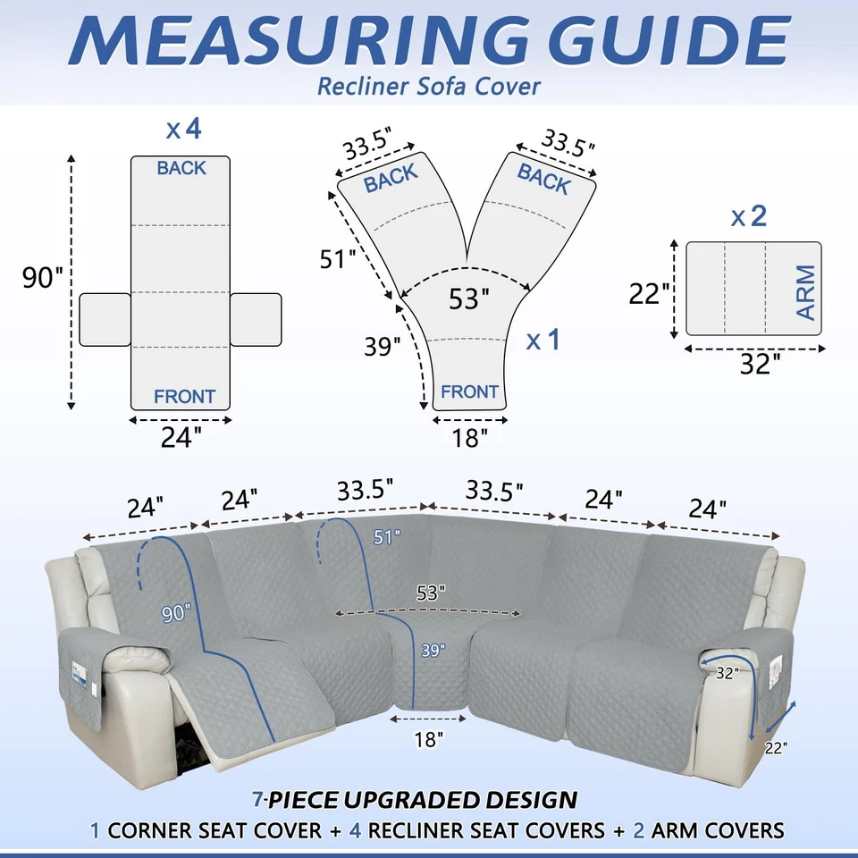 Fundas de sofá seccionales reclinables 1OO% impermeables en forma de L funda de sofá para reclinable... Foto 2 de 4
