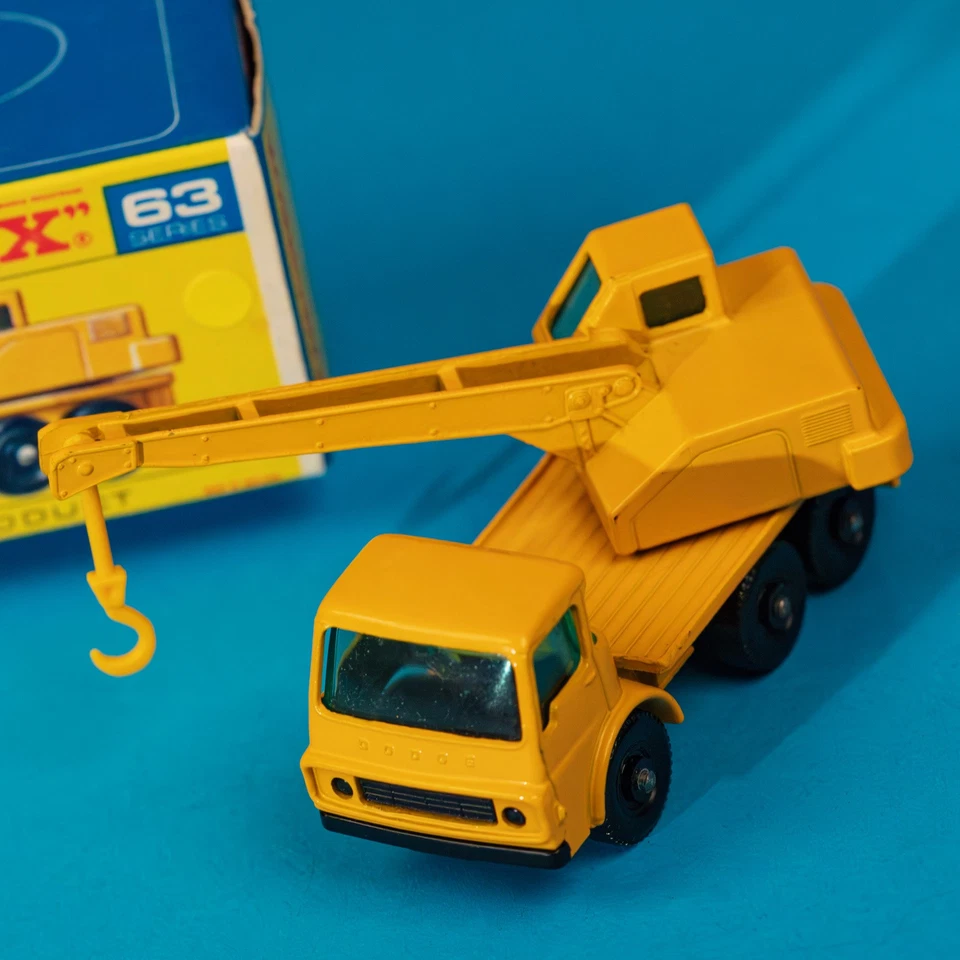 Matchbox Regular Wheels / MB 63 C2 Dodge Crane Truck / Yellow Hook / MIB F Box - Image 4 of 4