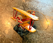 Vintage ZZ German Tin Litho Biplane Airplane Ornament Zimmermann Zirndorf