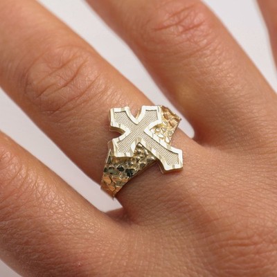 Ring 10K GOLD Kreuz Nugget Gelbgold alle Größen