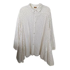 Tulip Mimi White Eyelet Button Front Swing Top Jacket Pockets Sheer Size XL NWT