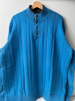 Nautica Herren Strickpullover Blau XL   Grobstrick mit Knopfleiste
