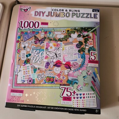 Fashion Angels Color & Bling DIY Jumbo Puzzle 1000 Pieces Gems & Markers Craft