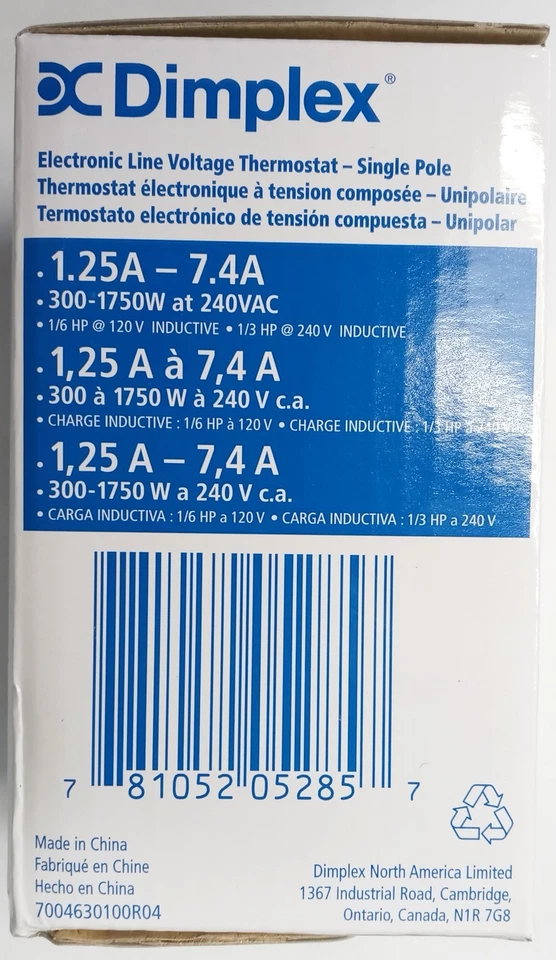 Dimplex ETS610W1 Electronic Line Voltage Single Pole Thermostat (White Color) Foto 3 de 4