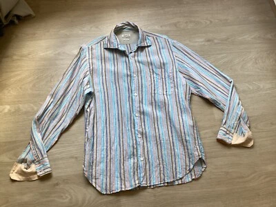 Chemise HARTFORD taille L 100% lin rayures bleu/orange/marron impeccable 175€ - Photo 1/4