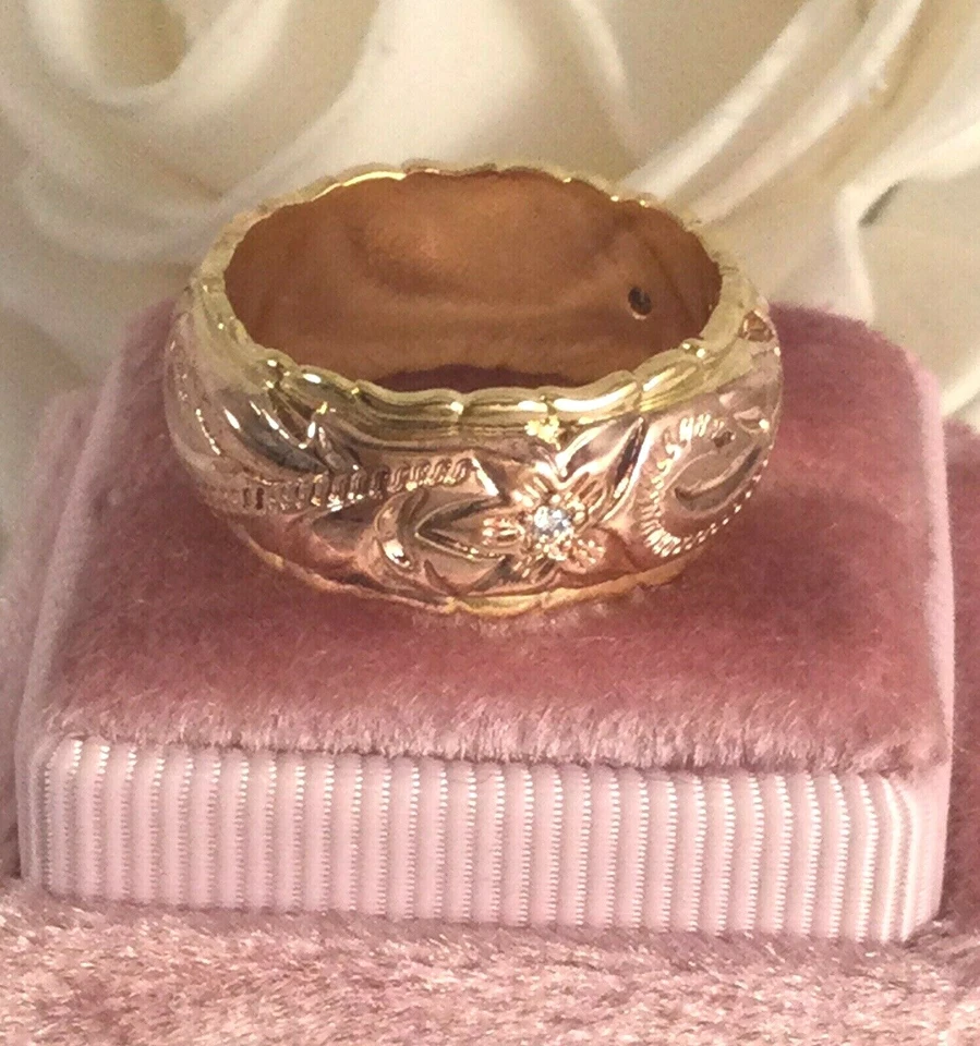 Joyería Vintage Oro Amarillo Rosa Banda Anillo Antiguo Deco Joyería con Diamantes  Foto 2 de 4