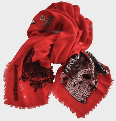 $570🆕️Auth ALEXANDER McQUEEN TATTOO SKULL Red WOOL Blend