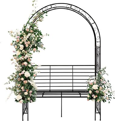 7FT Garden Arch Arbor +Seating,Heavy Duty Iron Arbour Archway,Decorative Trellis