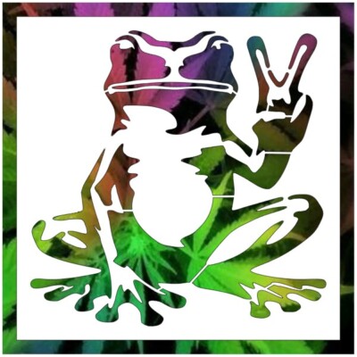 11.5''x11.5'' Clear Plastic Stencil - Party Frog Peace (ROA8) (.007'')