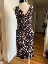 RALPH LAUREN Brown Blue Leopard animal print jersey ruched All Occasion dress 6