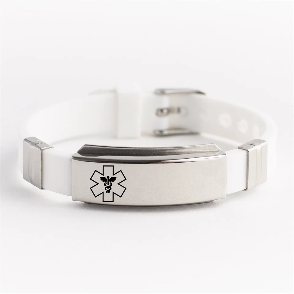 Brazalete ajustable de acero grabado personalizado de identificación de alerta médica de emergencia Foto 4 de 4