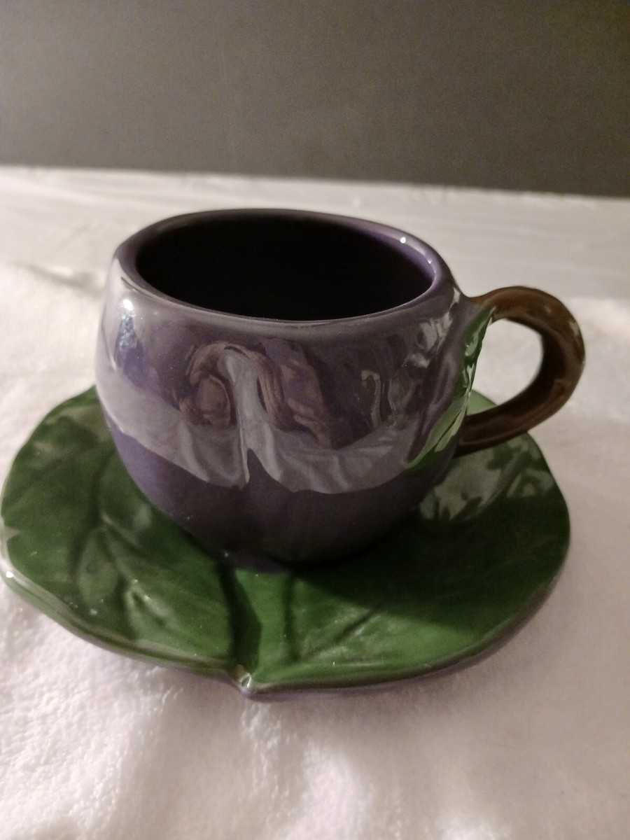 Vtg Block Molde Purple Cup And Saucer Barbara Eigen Portugal Hand Painted