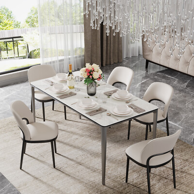 160cm Glass Dining Table 160cm Large Marble Glass Dining Table - Main Image