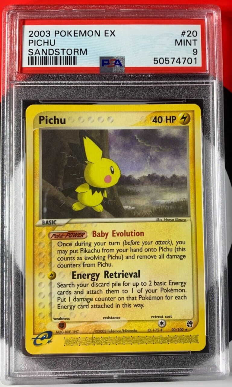 Pichu 20/100 Sandstorm Rare Pokémon EX 2003 PSA 9 MINT E-Reader