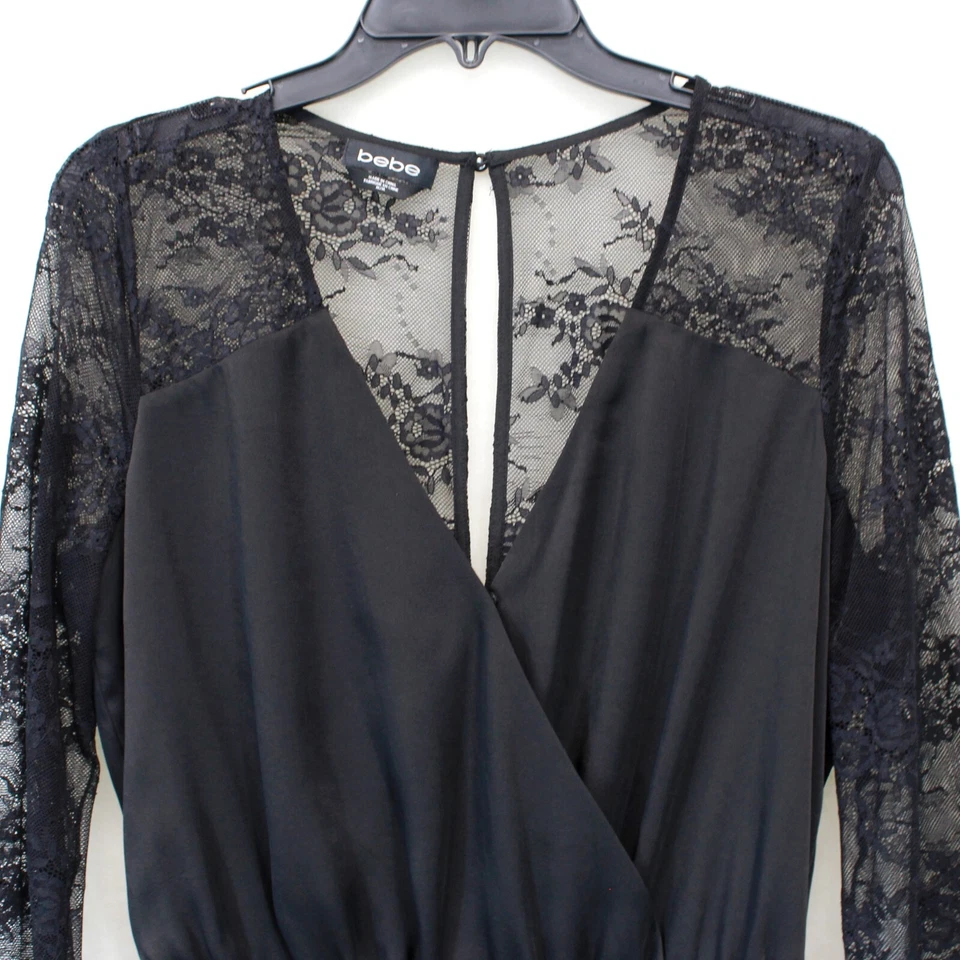 Mono BEBE Negro Encaje Volantes Satinado Mameluco Caprichoso Gótico Y2K Mediano Foto 2 de 4