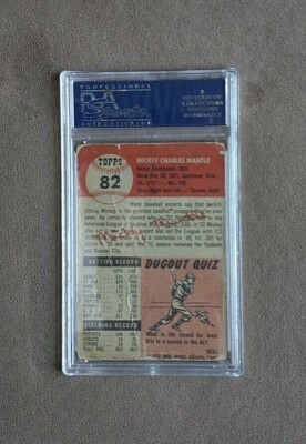 1953 Topps Baseball Mickey Mantle 2nd Year Card #82 PSA Graded 1 