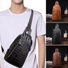 Mens Sling Backpack Leather Crocodile Crossbody Bag Chest Sling Bag Travel Bag