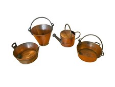 Vtg Dollhouse Miniature Assorted Patinaed Copper Buckets Watering Can - England
