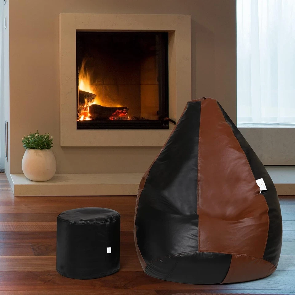 Funda de sofá para silla Bean Bag con funda para reposapiés imitación cuero sin frijoles XXXL Foto 4 de 4