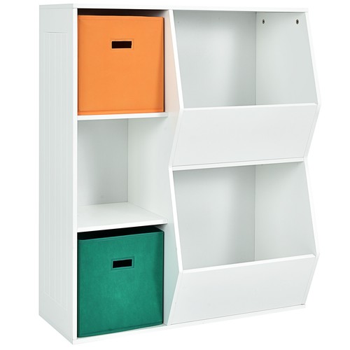 Kids Toy Storage Cubby Bin Floor Cabinet Shelf Organizer w/2 Baskets White
