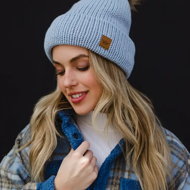 PANACHE APPAREL LIGHT BLUE CABLE KNIT POM HAT H-494-BRAND 