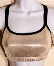 GK CHEER CROP TOP ADULT SMALL SILVER LEAF MYSTIQUE BLACK NYLON/SPANDEX AS NWT 