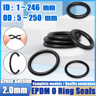 EPDM Rubber O Ring Seals 2 mm Cross Section Black Ozone Resistant Sealing Ring