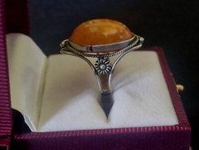Vintage old Antique Baltic Amber Ring two colors, German silver nickel 3,6gr